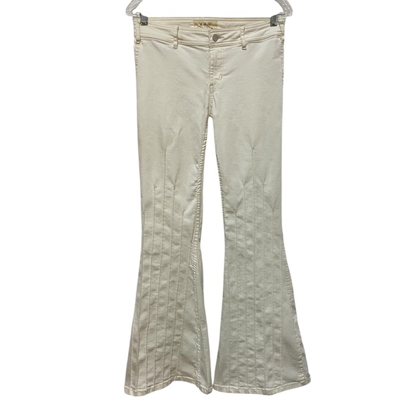 Free People Denim - Free People Jeans Off-White Flare Wide Leg Retro 70s Low-Rise Flat Front Stretch